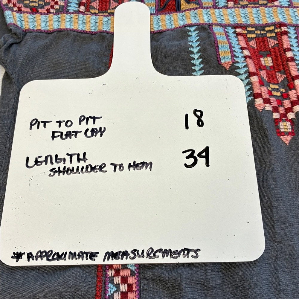 Johnny Was Ezra Shift Dress Gray Linen Embroidered Tribal Motif Mini Tunic S - Picture 4 of 11